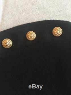NWT Black Balmain Long Sleeve Wool and Cashmere Top Gold Buttons Sz 40