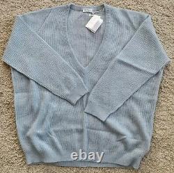 NWT Brunello Cucinelli 975$ 2XL IT Baby Blue V-Neck Mohair Wool Rib Knitted Top