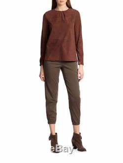 NWT Brunello Cucinelli Brown Long Sleeve Seamed Suede Top IT 42 US 6 Small