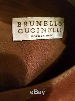 NWT Brunello Cucinelli Brown Long Sleeve Seamed Suede Top IT 42 US 6 Small