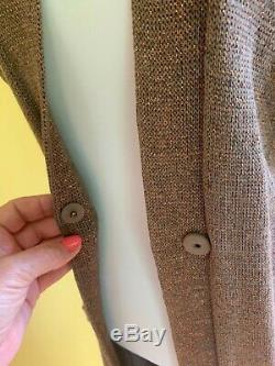 NWT Brunello Cucinelli size M bronze cap sleeves cotton lurex long cardigan top