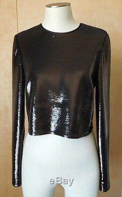 NWT Diane Von Furstenberg Long sleeved black sequin crop top evening size 6