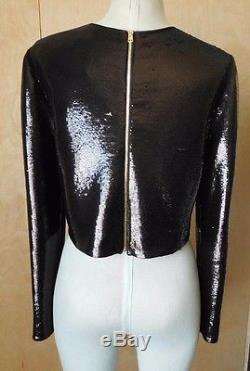 NWT Diane Von Furstenberg Long sleeved black sequin crop top evening size 6