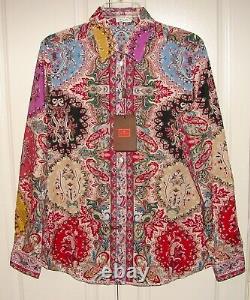 NWT ETRO size 48 (US 12) red paisley print button front long sleeve top #19030
