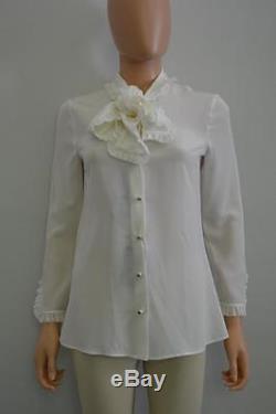 NWT Gucci Ivory Silk Pussybow Ruffled Necktie Long Sleeve Blouse/Top d38