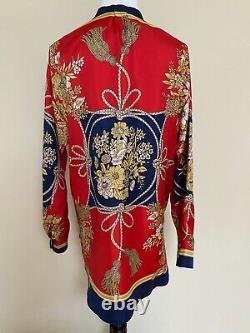 NWT Gucci Red Scarf Print Silk Oversized Long Sleeve Top Blouse 40 US 4 $2500