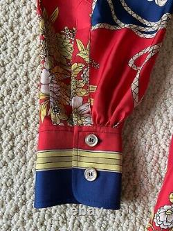 NWT Gucci Red Scarf Print Silk Oversized Long Sleeve Top Blouse 40 US 4 $2500