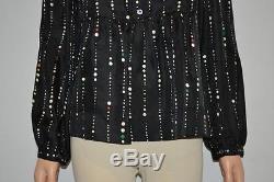 NWT Isabel Marant Black Silk Dot Print'Gladys' Long Sleeve Top Size 34 $460