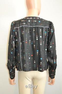 NWT Isabel Marant Black Silk Dot Print'Raynor' Long Sleeve Top Size 34 $785