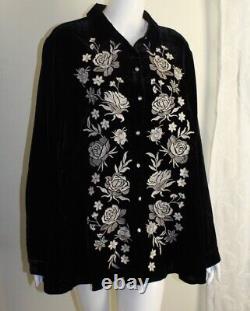 NWT J. Jill Sz 3X Black Amazing Velvet Floral Embroidered Shirt Jacket Top $219