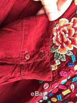 NWT Johnny Was Gemstone Embroidered Cupra Rayon Long Sleeves Button Up Top Sz Lg