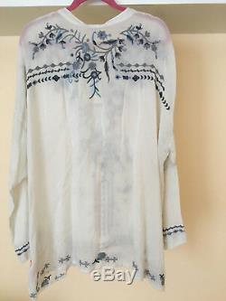 NWT Johnny Was Samantha Tunic Top Long Sleeve Embroidered V Neck Gray Size XL