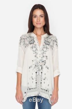 NWT Johnny Was Samantha Tunic Top Long Sleeve Embroidered V Neck Gray Size XL