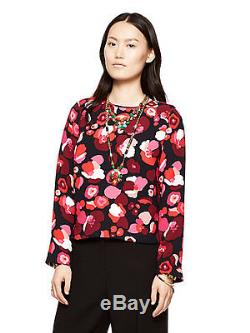 NWT Kate Spade Falling Florals Crepe Long Sleeve Floral Top Black/Pink -Size 8