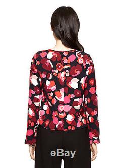 NWT Kate Spade Falling Florals Crepe Long Sleeve Floral Top Black/Pink -Size 8