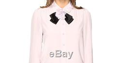 NWT Kate Spade Rosette Removable Bow Silk Long Sleeve Pale Pink Shirt Top Blouse