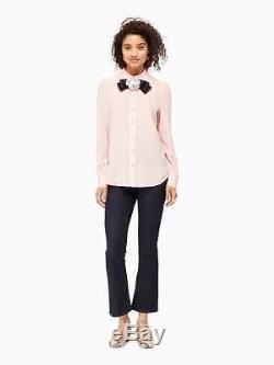 NWT Kate Spade Rosette Removable Bow Silk Long Sleeve Pale Pink Shirt Top Blouse