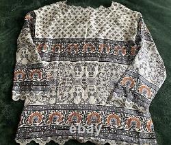 NWT Large Johnny Was Rio Silk Long Sleeve Blouse Top Tunic Embroidered Hems