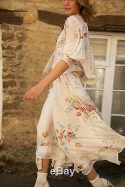 NWT Loveshackfancy Tegan silk blouse top floral natural cream long sleeve L