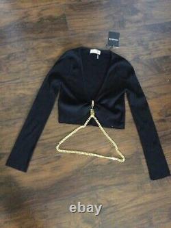 NWT Nicholas Alma Halter Chain Jewel Accent Ribbed Long Sleeve Cropped Top S