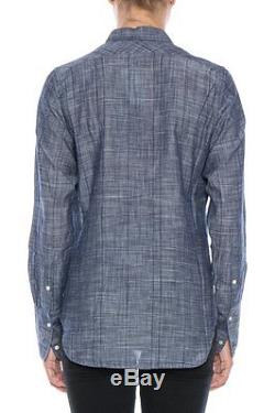NWT Nili Lotan Dobby NL Cotton Collared Long Sleeve Button-Down Blue Shirt Top