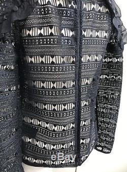 NWT SELF PORTRAIT Ruffled Lace Black Long Sleeve Blouse Top 4 XS