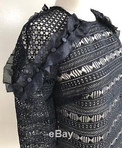 NWT SELF PORTRAIT Ruffled Lace Black Long Sleeve Blouse Top 4 XS