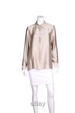 NWT The ROW Black & Creme Silk Long Sleeve Pinstripe Button Up Top US 8