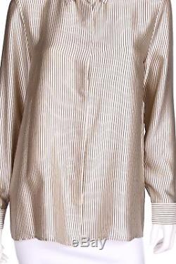 NWT The ROW Black & Creme Silk Long Sleeve Pinstripe Button Up Top US 8