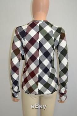 NWT Victoria Beckham Red/Navy/Green/White Bounce Gingham Long Sleeve Top UK6/US2