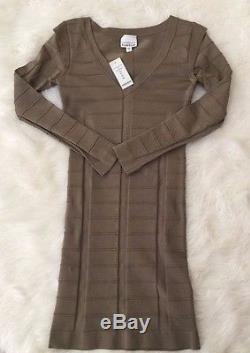 NWT bebe green gray geo rib long sleeve bodycon bandage sweater top dress XS 0 2