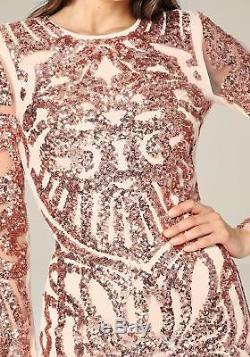 NWT bebe rose pink ivory sequin mesh long sleeve sexy top dress M Medium club