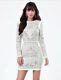 Nwt Bebe White Bianca Stud Embellished Qulited Textured Long Sleeve Top Dress Xs