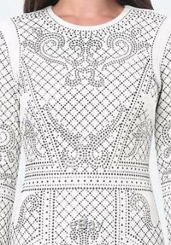 NWT bebe white bianca stud embellished qulited textured long sleeve top dress XS