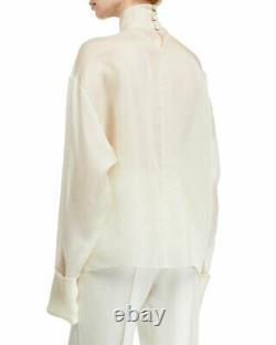 New $1290 The Row Karlee Silk Chiffon Top in Eggshell (Ivory) sz M