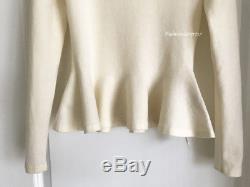 New Alaia White Knit Peplum Long Sleeve Top Shirt Sweater 38