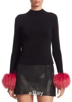 New Alice + Olivia Haylen Mock-Neck Long-Sleeve Top with Fur Cuffs X-Small