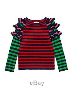 New Authentic Gucci Kids Striped Ruffle Wool Sweater Long Sleeve Top Size 10