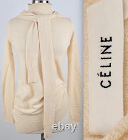 New CELINE Phoebe Philo Small sweater top tied neck scarf cream