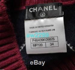 New Chanel 13a 100% Cashmere Knit Long Sleeve Sweater Top CC Logo 34 New