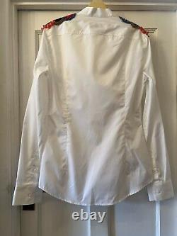 New DSQUARED2 White 100% Cotton & Bead/Sequin Long Sleeve Shirt Blouse Top, UK14