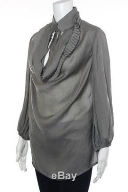 New Givenchy Gray Long Sleeve Pleated Cowl Neck Tunic Top Size 6