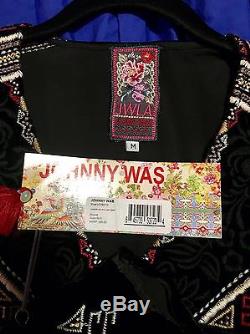 New Johnny Was La Landon Long Sleeve Embroidered Black Velvet Tunic Top M 14 Nwt