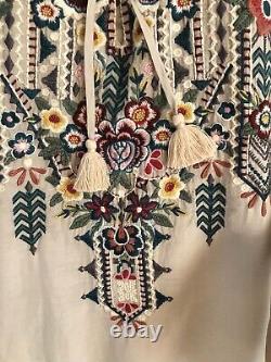 New Johnny Was Raquel Peasant Silk Embroidered Dress Tunic Boho Small Medium