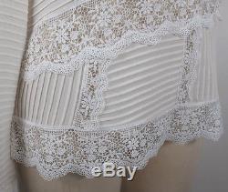 New Oscar de la Renta sz 8 F'12 pintucked silk blouse top dress lace long sleeve