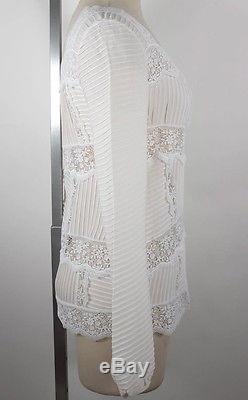 New Oscar de la Renta sz 8 F'12 pintucked silk blouse top dress lace long sleeve