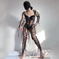 New Punk Style Cutout Bodysuit Bandage Halloween Stage Dance Costume