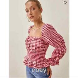 New Reformation Oakgrove linen red gingham top