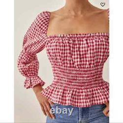 New Reformation Oakgrove linen red gingham top