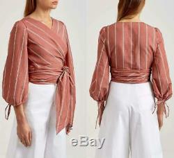 New SCANLAN THEODORE Chestnut Brown White Striped Long Sleeve Wrap Top AU10